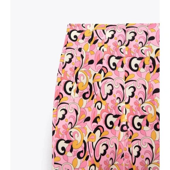 NWOT Zara pink paisley floral swirl retro skinny cropped high waist trousers, XL - Picture 5 of 10